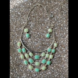 Green and silver necklace and earring set